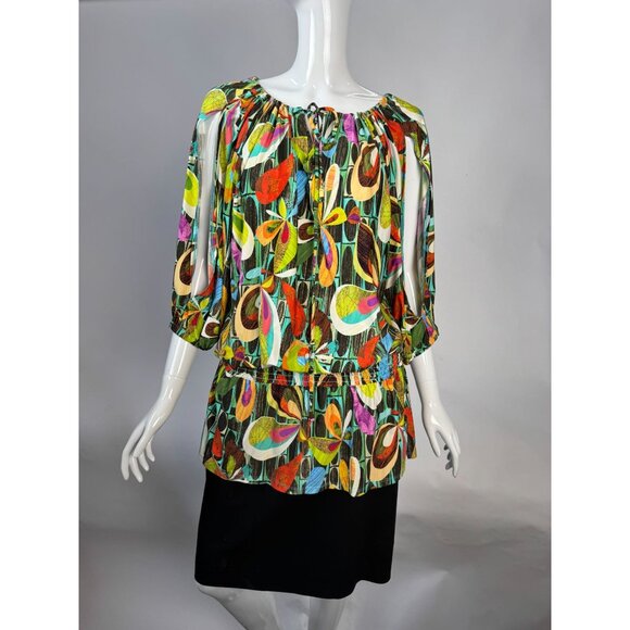Trina Turk Womens Multicolor Floral Blouse With Elastic Waist & Bishop Sleeves - Picture 15 of 16